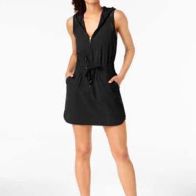 $12.35 • Buy Ideology Womens Noir Black Woven Athleisure Quarter-Zip Hoodie Dress Size S $59