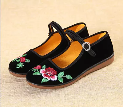 £2.80 • Buy Retro Women's Chinese Floral Mary Jane Flats Work Buckle Strap Shoes Casual UK