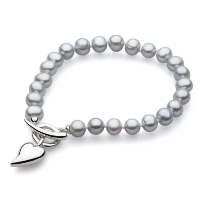 Kit Heath Desire Lustrous Heart Freshwater Pearl Sterling Silver T-Bar Bracelet • £47.55