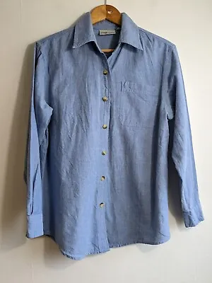 Ladies Vintage Denim Shirt Size L 12 14 Blue Chambray Jean Cotton Top 90s Y2K • £11.99