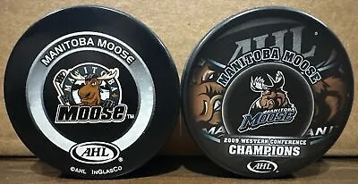 Lot Of 2 Manitoba Moose Ahl Hockey Game Puck 2009 Western Conference Champions • $11.99