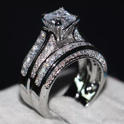 Small Rings 2-in-1 Womens Vintage White Diamond Silver Engagement Ring Men • $10.15