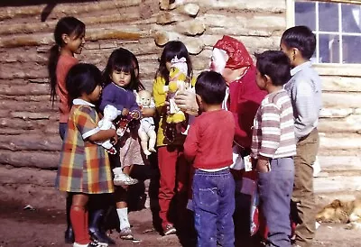 2 Vintage Old Photo Slides Of Alaskan Eskimo Children Meeting Santa Clause 🎅 • $9.90