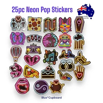 Stickers Neon Pop  Retro 80s Travel Holidays 25pc Disco Fun Vinyl Junk Journal • $7