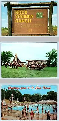 3 Postcards ROCK SPRINGS RANCH Kansas 4-H Club Camp KS ~ Sign & Horses & Pool • $6.78