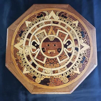Aztec Mayan Calendar Hand Crafted Wood Inlay 13  Octagon Wall Art • $34.95
