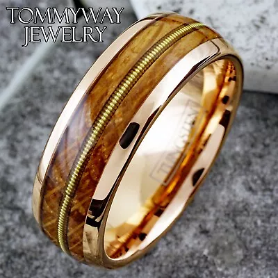 Rose Gold Plated Tungsten Carbide Whiskey Barrel-Guitar String Wedding Band Ring • $23.99