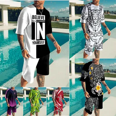 Hot Men's Summer Outfit 2-Piece Set Sweatsuit Short Sleeve T Shirts & Shorts Set • $17.99