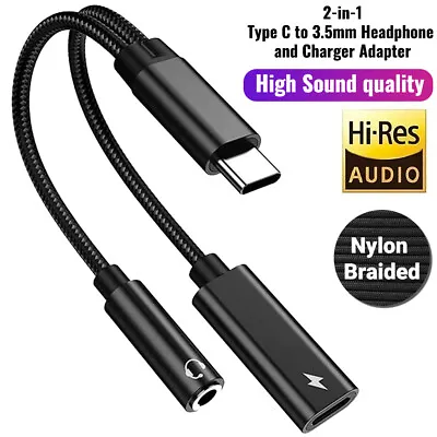 $4.99 • Buy 2 In 1 Type-C USB C To 3.5mm AUX Audio Headphone Jack Adapter Charger Cable New