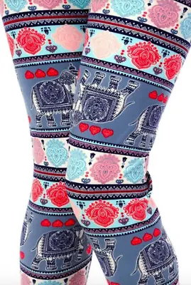 Womens Girls Elephant Aztec Tribal Print Leggings Buttery Soft One Size OS 2-12 • $6.95