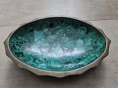 Malachite Dish With Brass Trim 17.5 X 12cm 408g • £50