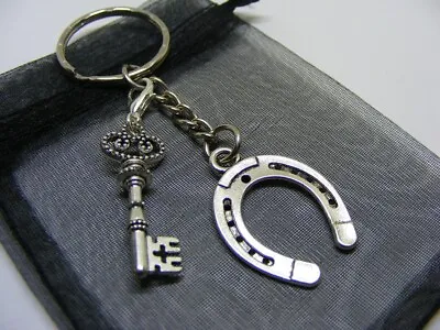 £3.95 • Buy Lucky Horseshoe & Gothic Key Charm Keyring With Gift Bag