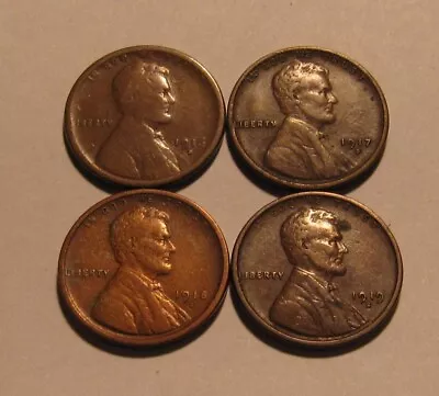1916 S 1917 S 1918 S 1919 S Lincoln Cent Penny - NICE Mixed Condition - 14SU-2 • $0.99