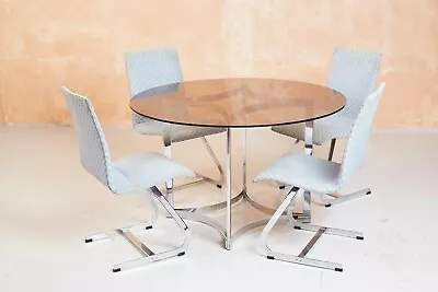 Merrow Associates Chrome And Smoked Glass Dining Table And Chairs • £1400