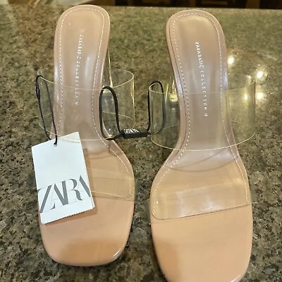 ZARA BASIC COLLECTION WOMEN'S CLEAR ACRYLIC HEELS BRAND NEW SLIP ONS Size 11 • $30