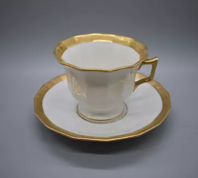 T&V Limoges Footed Tea Cup & Saucer Paneled Gold Encrusted  • $31.50