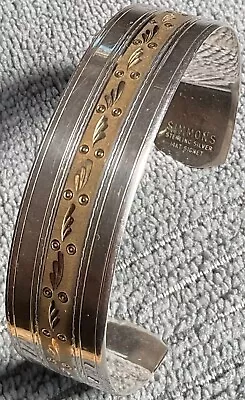 Vintage Simmons 14k Yellow Gold & Sterling Silver Signet Cuff Bracelet • $89.99