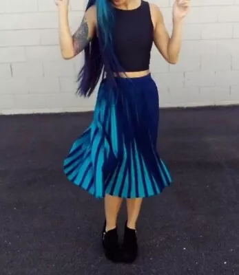 GORMAN Size 14 Skirt “pleats To Meet You” Blue Designer Pleated • $88