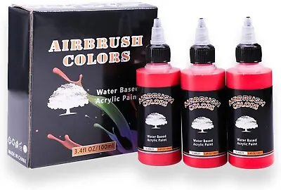 Scarlet Acrylic Airbrush Paint 3 X 100ml Red Water Based Colors • £7.99