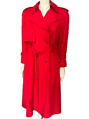 $125 • Buy Rain Cheetahs Vintage 1970 Women's Red Button-Front Trench Coat Size 8