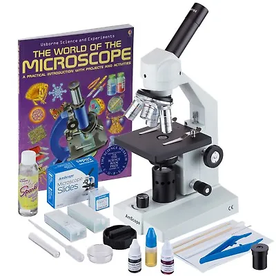 AmScope 40x-2500x Portable LED Compound Biological Microscope With Extensive Sli • $234.99