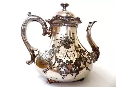 Antique 1800s Meridan B. Co. 2023 T Britannia Floral Design/Monogrammed Teapot • $29