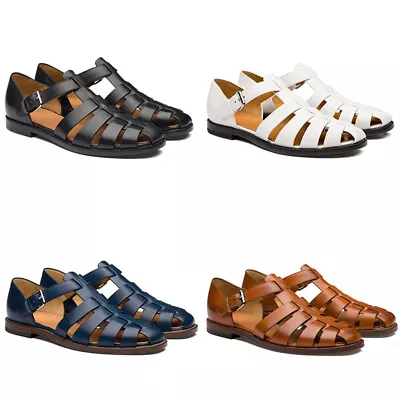 Mens Sandals Ankle Buckle Hollow Out Closed Toe Roman Shoes Stylish Casual Shoes • £33.11