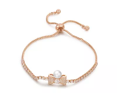 Buyless Fashion Girls Bow Bangle Bracelet With White Stones Adjustable Jewelry • $8.97