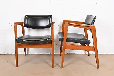 Jens Risom Style Mid-Century Modern Solid Walnut Lounge Chairs By Gunlocke Pair • $1995