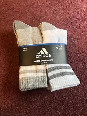 New 6 Pairs Adidas Mens Crew Socks Cushioned Shoe Size 6-12  Grey/white • $20