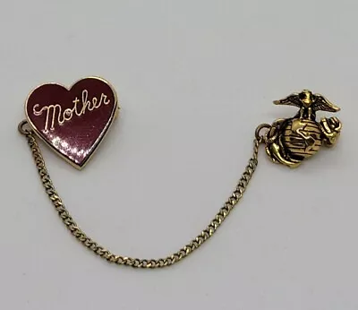 Marine Corps Mother Pin - Corps Emblem Attached Chain Enamel Heart Says Mother • $14.99