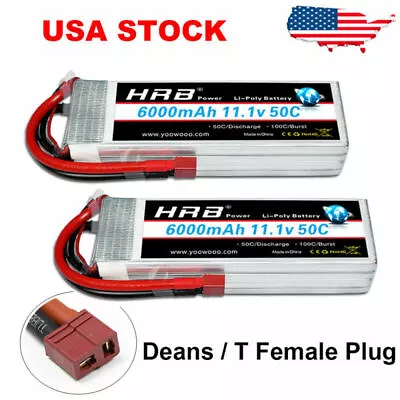 2pcs HRB 3S 6000mAh Lipo Battery 11.1V T Deans Plug 50C 100C For Drone Truck USA • $69.99