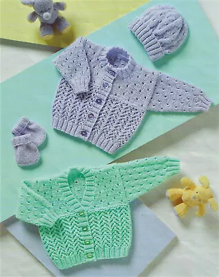 £3 • Buy Baby Knitting Pattern For Cardigans,Hat & Mitts In DK To Fit Prem-2yrs  B74