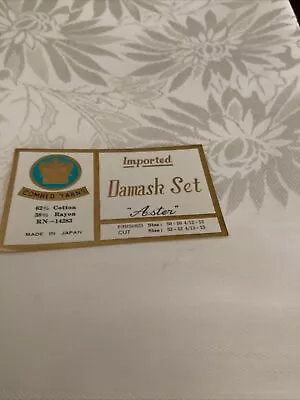 Vintage Damask Cotton & Rayon 50 X50  Tablecloth Set In Box 4 Napkins “Aster” • $14