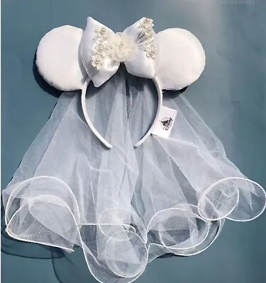 Tiara Disney Parks Mickey Mouse Wedding Veil Minnie Ears Bride Bow Rare Headband • $14.72