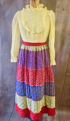 Vtg Cinderella Brand 1970s Boho Chic Maxi Peasant Ruffled Dress Size 14 B.Altman • $62.99