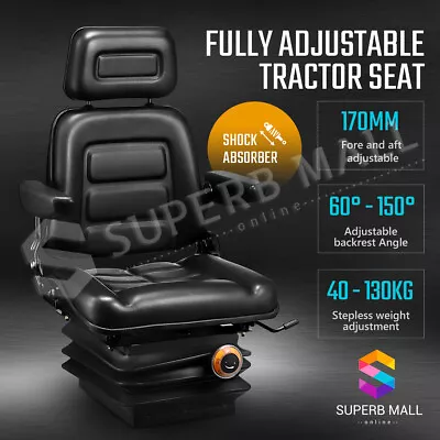 Fully Adjustable Tractor Seat Steel Frame Forklift Excavator Truck Leather Chair • $299.59