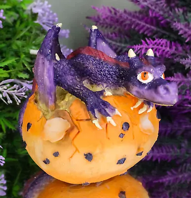 Small Sparkly Purple Whimsical Dragon Baby Emerging From Spotted Egg Figurine • $16.99