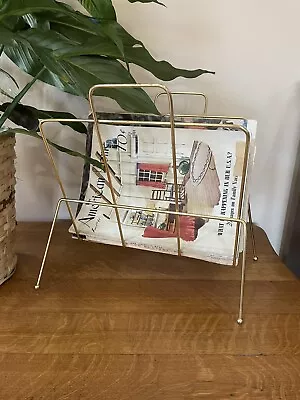 Vintage Mid Century Gold Metal Magazine Rack Record Holder  • $35