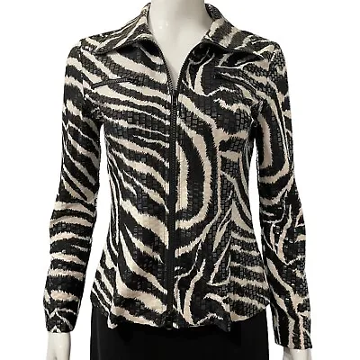 Nabi Jacket Blazer Full Zip Tiger Animal Print Black White Wet Look Size XS • £23.75