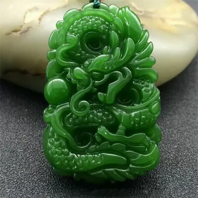 Necklace Jade Jasper Dragon Jewelry Pendant New Green Natural Amulet • £4.79