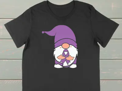 Purple Ribbon Awareness Gnome T Shirt Pancreatic Alzheimer's Chrons Fibro Top • £9.99