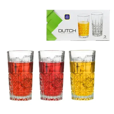 3 X Highball Cocktail Glasses Set Crystal Cut Look Glass Drinking Tumblers 280ml • £6.99