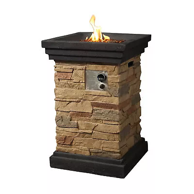 Gas Fire Pit Propane Patio Firepit Steel Base Natural Stone Lava Rock Cover Inc • $313.99