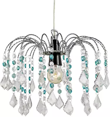 Modern Chandelier Ceiling Light Shade Acrylic Crystal Droplet Pendant Blue/Clear • £14.99