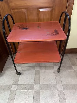 Vintage Re-Ly-On Fold 'N Roll Versa-Table 2 Tier Rolling Cart - Great Graphics • $149