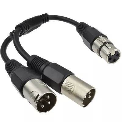 XLR Splitter Cable 1x Female Socket To 2x Male 3 Pin Plugs Audio Converter Lead • £6.58