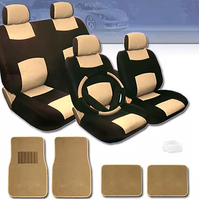 For Vw Premium Black Tan Leatherette Car Seat Steering Covers Floor Mats Set • $56.45