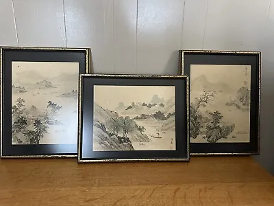 Vintage  Chinese Painting On Silk  1 Landscape View Set Of 3 18.5inx 15.5in • $30