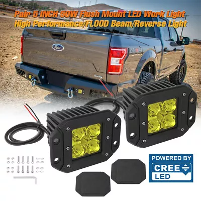 2X 5inch 50W Flush Mount LED Work Lights Reserve Pods Rear Bumper Pickup Combo • $34.59